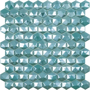 Стеклянная мозаика Vidrepur Hexagon Diamond 370D Turquoise 31,7х30,7 см
